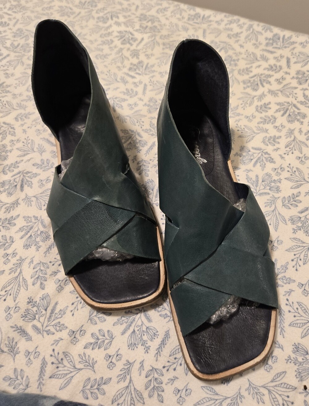 Free People Womens Teal Leather Open-Toe Crisscross Sandals